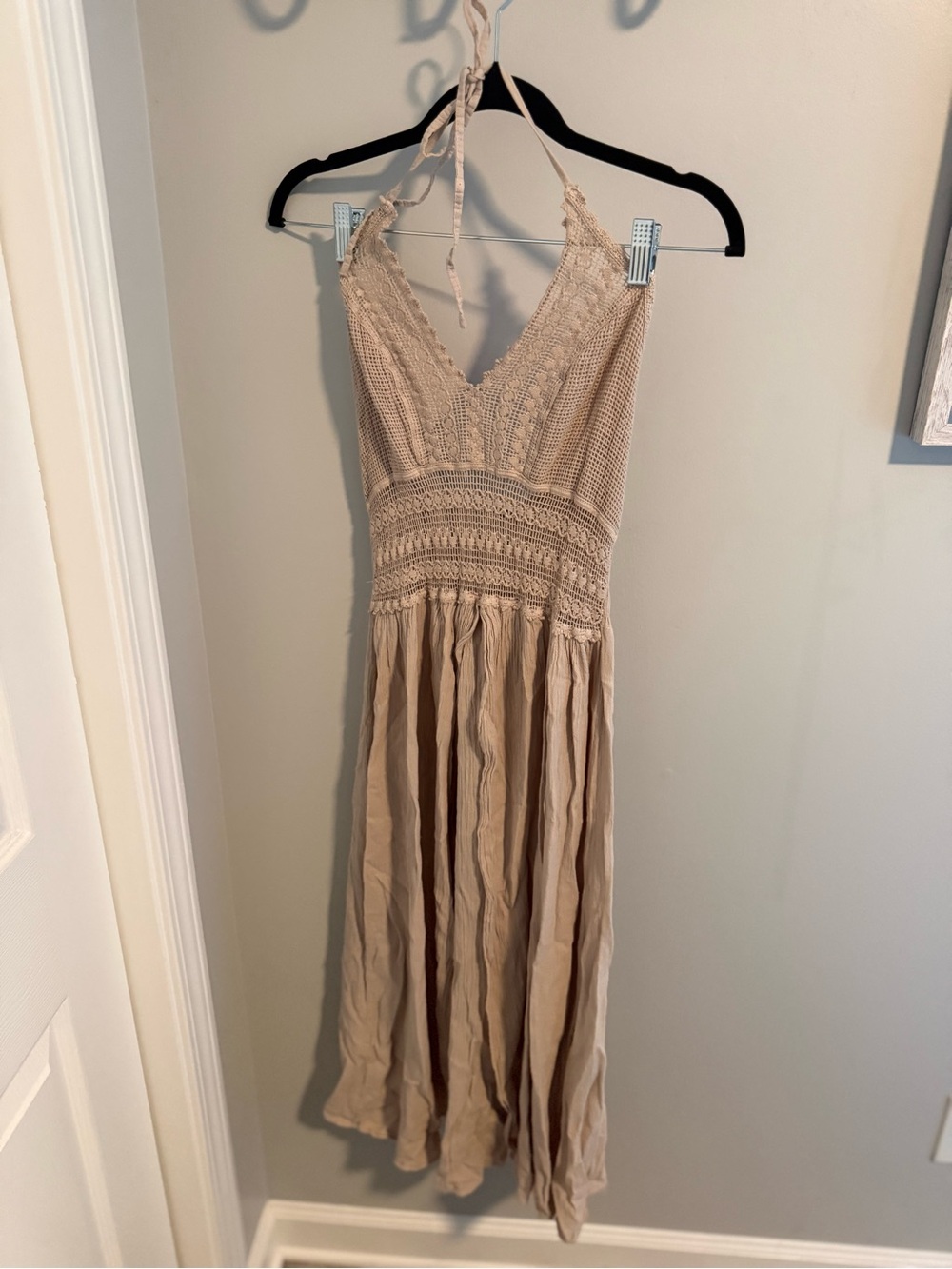 Beige Crochet Halter Maxi Dress